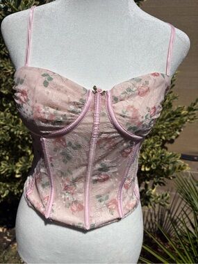 Pretty Garbage Pink Floral Mesh Corset Bustier Top Small